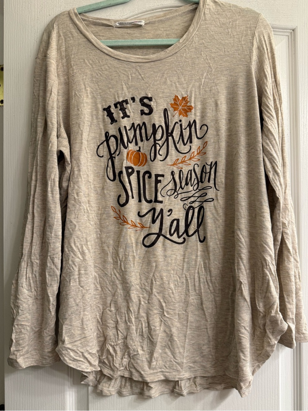 Eighty Eight Beige "It's Pumpkin Spice Season Y'all" Long Sleeve Tee - size 1x